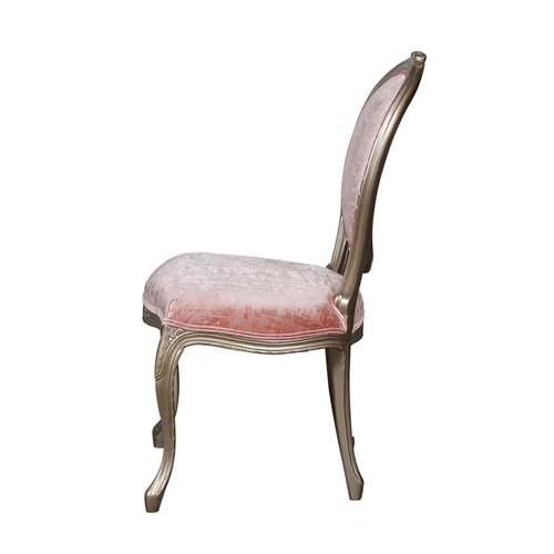 French Country Rustic Carved Dining Chair, American Vintage Fabric Leisure Chair, Peachwood Bedroom Gilded Vanity Stool