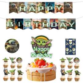 尤达大师尤达宝宝儿童生日派对拉旗横幅礼品袋纸杯纸盘蛋糕插牌
