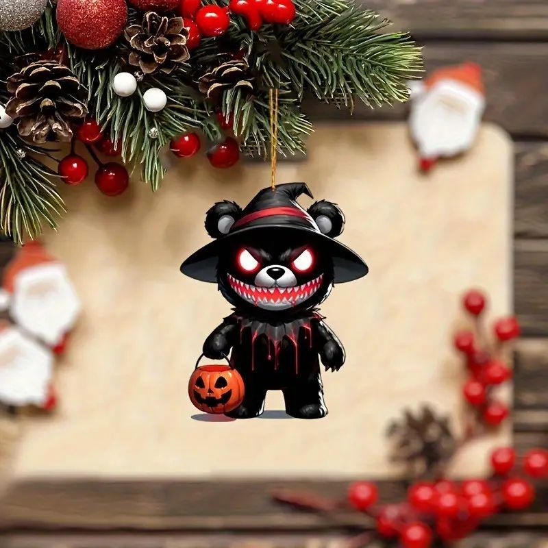 Nuevo acrílico transfronterizo oso plano personalidad creativa Halloween decoración colgante espejo retrovisor colgante de llave