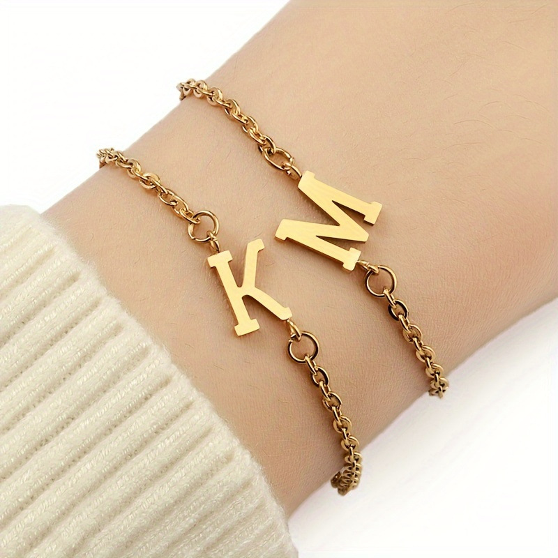 European and American Cross-Border Fashion Versatile 26-Letter Bracelet 18K Gold-Plated Accessible Luxury Letter Bracelet Bracelet Jewelry for Women Europe