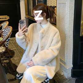 小香风立领仿水貂毛绒环保皮草女冬季2025新款高级感上衣毛毛外套