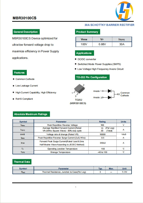 Новый MBR30100CS 30A100V TO-252 пакет MBRD30100 SMT Schottky