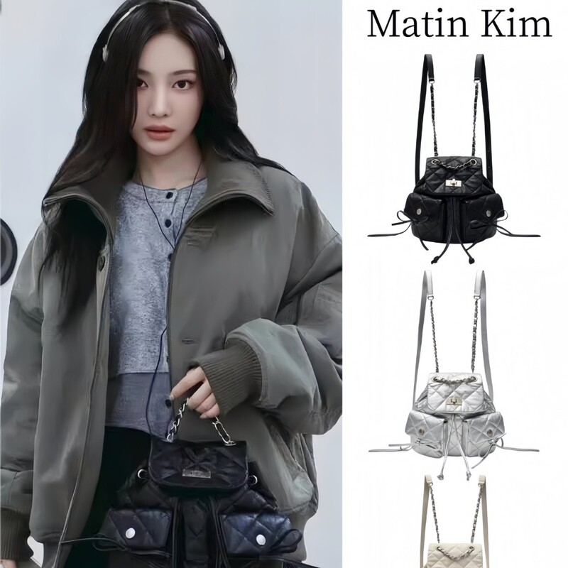 Korean Niche Fashion Brand Matinkim Diamond-Patterned Backpack, Same Style as Ning Yizhuo, Bow-Tie Chain Bag