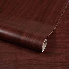7W红胡桃木纹家具翻新贴纸自粘墙纸贴皮衣柜子木板木门桌面防水仿