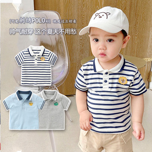 Baby T-shirt Baby Cotton Polo Shirt Short-sleeved Boys' 2023 New All-match Cartoon Embroidered Half-sleeved Top Trendy