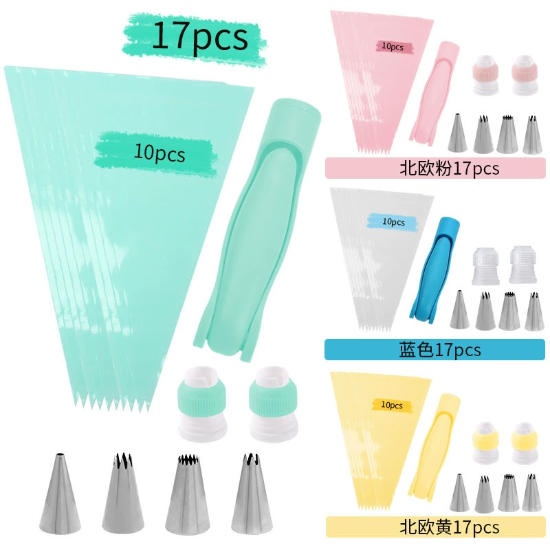 Новый продукт: Экструзионный кремовый декоративный пистолет, набор из 17 предметов, вспомогательные средства для украшения тортов, одноразовые PE-мешочки для выдавливания крема