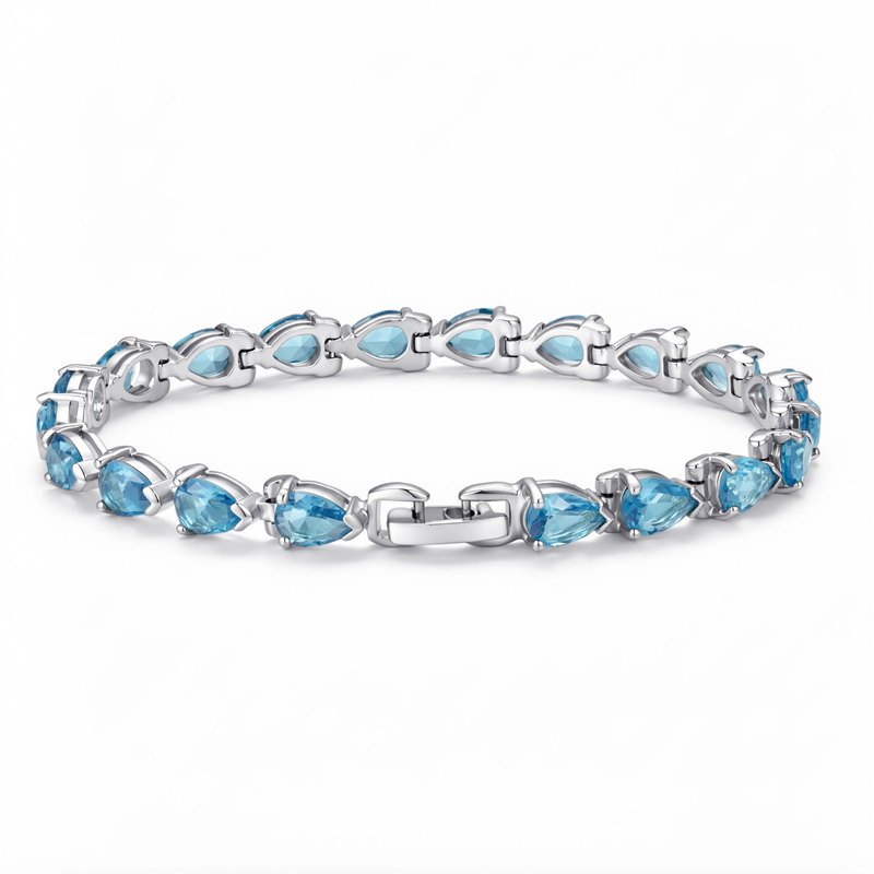 Cross-border best-selling water drop sapphire tennis bracelet, fashionable and luxurious sea blue cubic zirconia women's jewelry, wholesale Cross-border best-selling water drop sapphire tennis bracelet, fashionable and luxurious sea blue cubic zirconia women's jewelry, wholesale