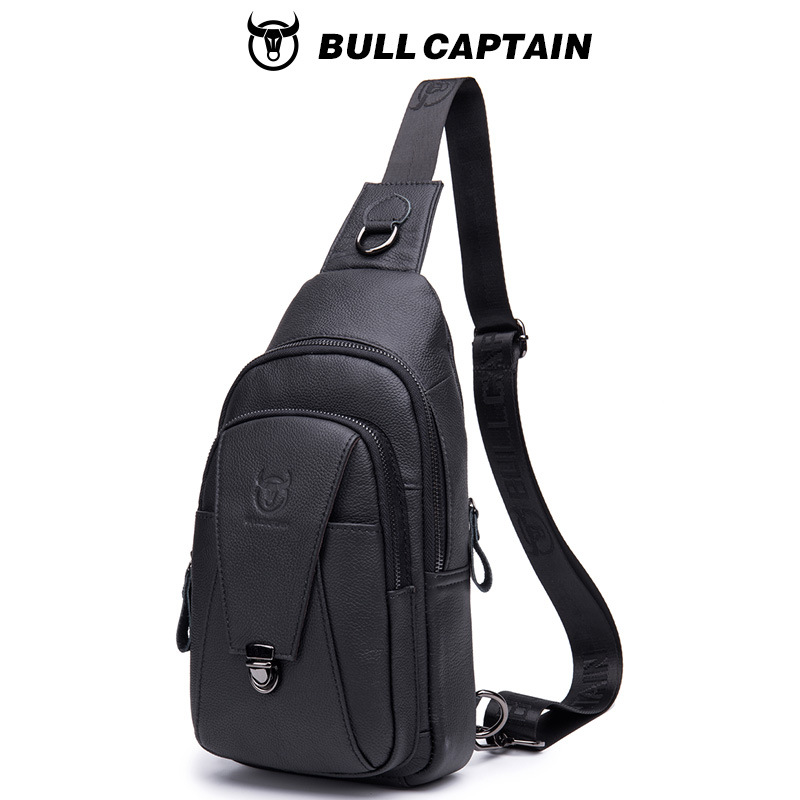 Capitán Niu cuero hombres de cuero hombro crossbody pecho bolsa capa superior de piel de vaca moda multi-funcional deportes casual pecho bolsa