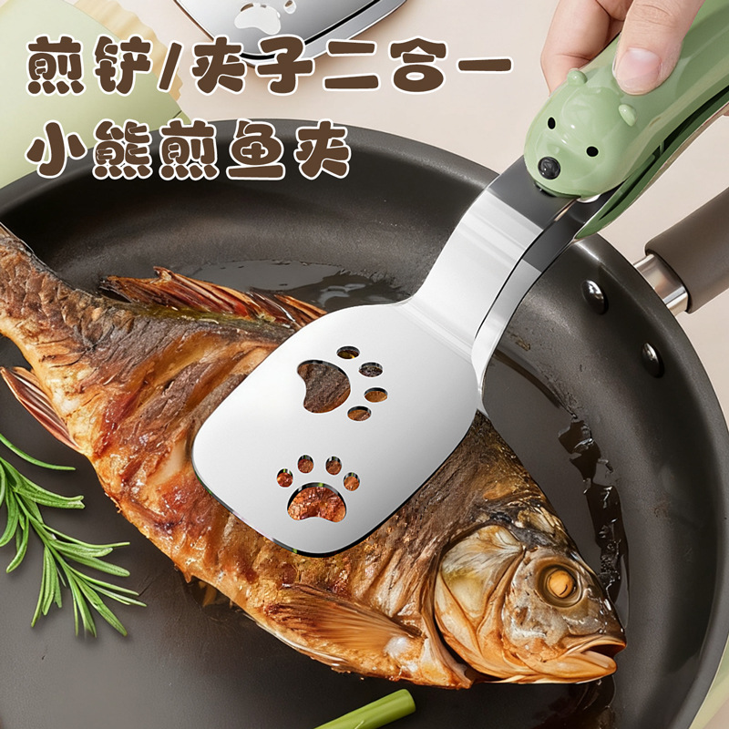 Patented Ready-Made Food Tongs, New Cartoon Design, Household Kitchen Food-Grade Thickened Stainless Steel Tongs for Frying Fish and Grilling Meat, Customizable