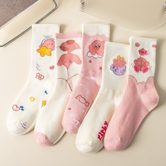 Japanese socks for women, Star Cartoon Socks, Kirby Mid-calf Women's Socks, College Fashion Socks, Casual Sports Socks