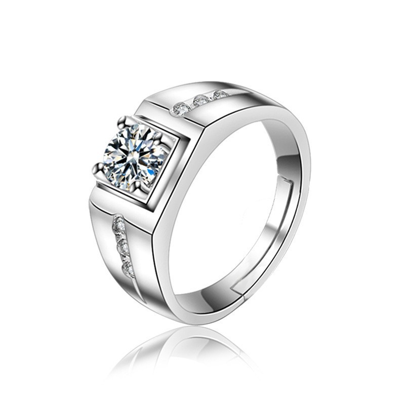 Crowning Love Couple Ring Four Prong 1 Carat Zircon Diamond Ring A Pair of Men's and Women's Wedding Rings Crown Open Pair of Rings_voghion.com
