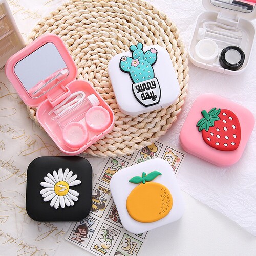 Simple and portable mini contact lens case, ins style, cute, compact, girly heart, double contact lens cartoon storage box