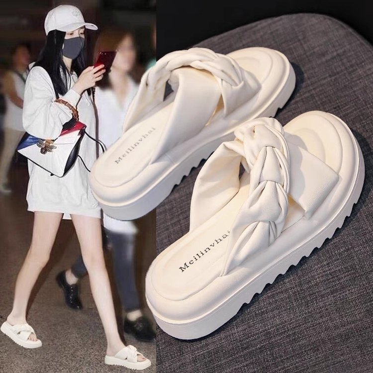 Estilo de hadas suave altura inferior aumento zapatillas para las mujeres 2023 verano nueva moda gruesa inferior una palabra al aire libre playa sandalias image 7