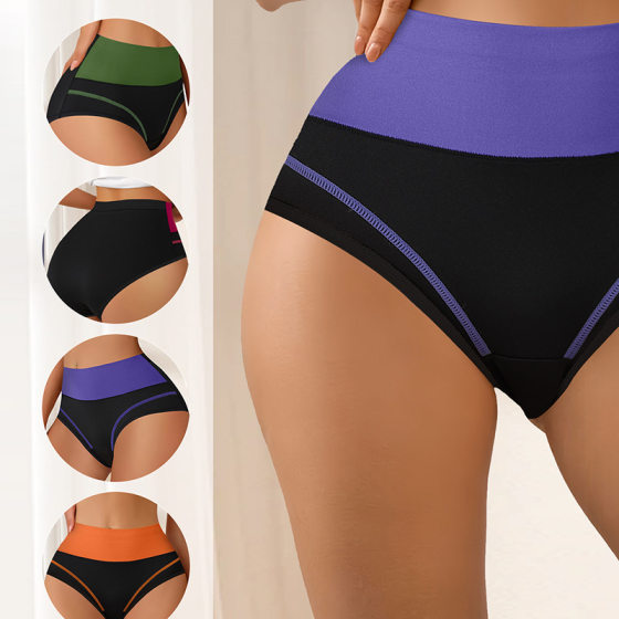 Cross-border special for temu color stitching high waist underwear women's silky breathable ladies briefs foreign trade underwear in stock