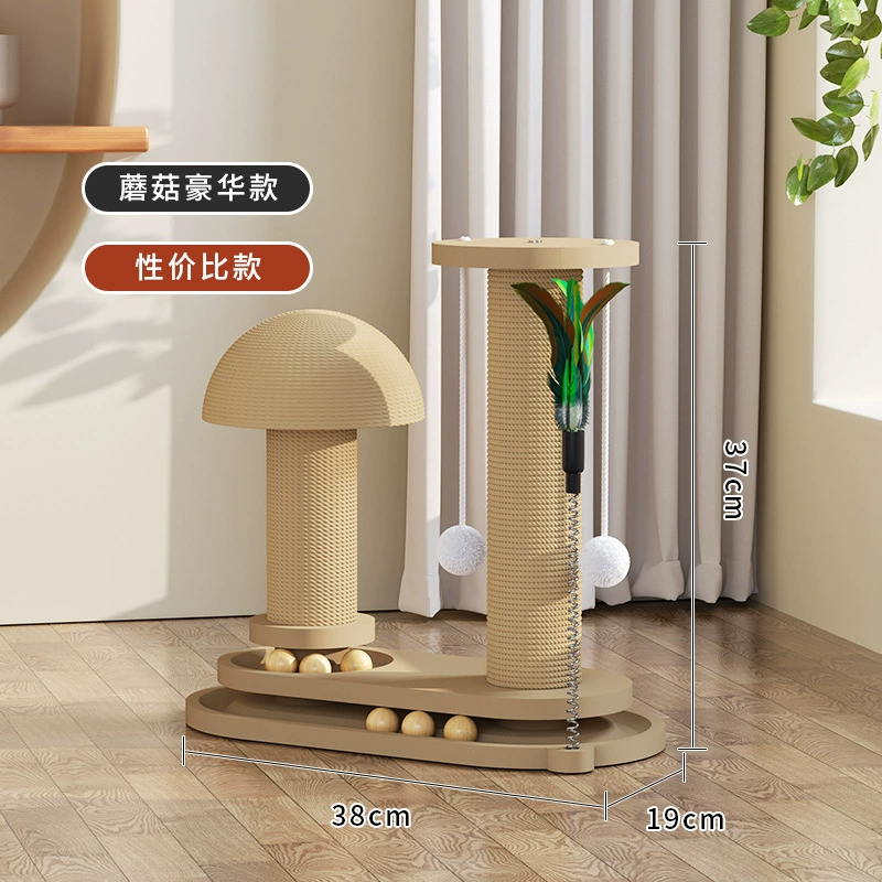 Solid Wood Cat Scratching Post with Turntable, Sisal Cover, Durable Interactive Toy