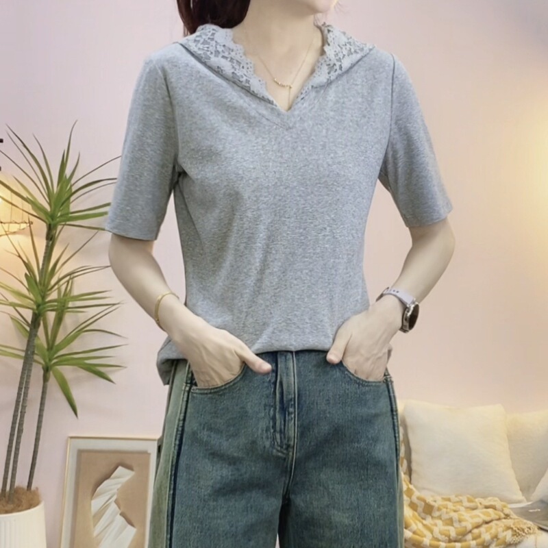 【On sale at the counter】2026 summer new fashion sweet lace hooded short-sleeve t-shirt 023 【On sale at the counter】2026 summer new fashion sweet lace hooded short-sleeve t-shirt 023