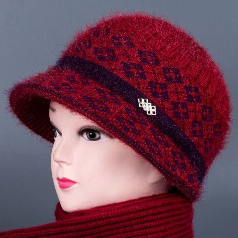 Warm Knitted Beanie Hat With Bowknot For Elderly Women Winter_voghion.com