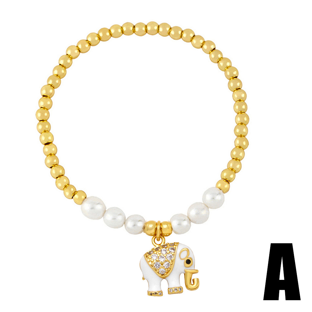 Fashion Elephant Copper Enamel Pearl Inlay Zircon Bracelets 1 Piece