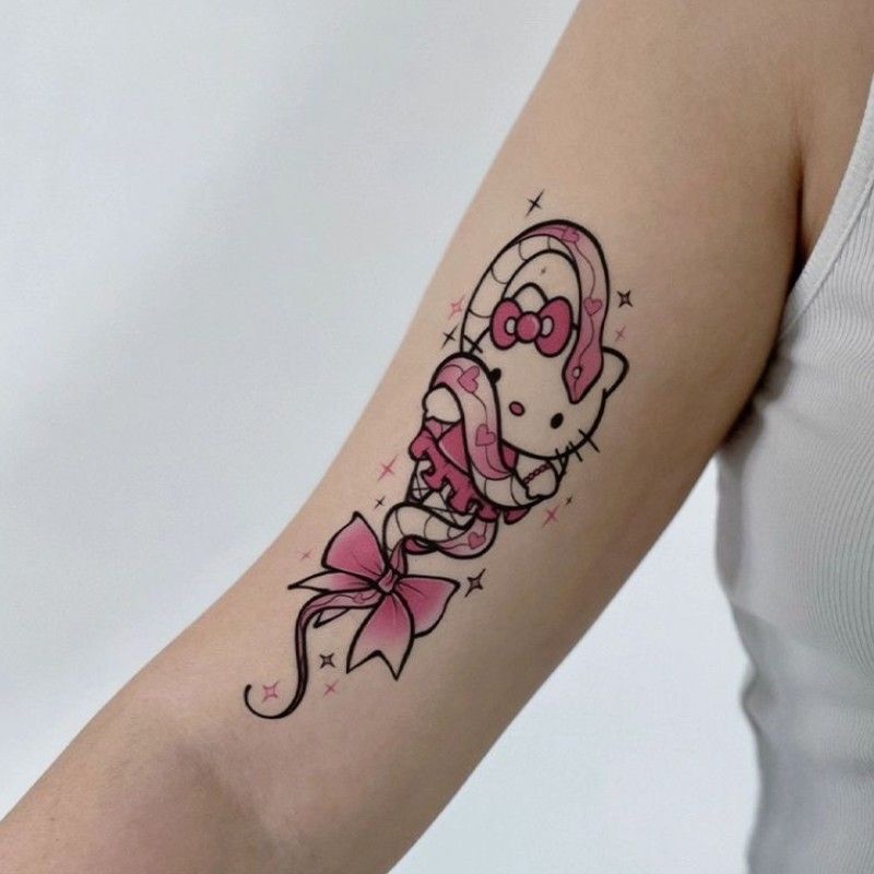 Hello Kitty pink snake tattoo stickers waterproof simulation women's long-lasting arm pure desire style colorful fresh ins girl's heart