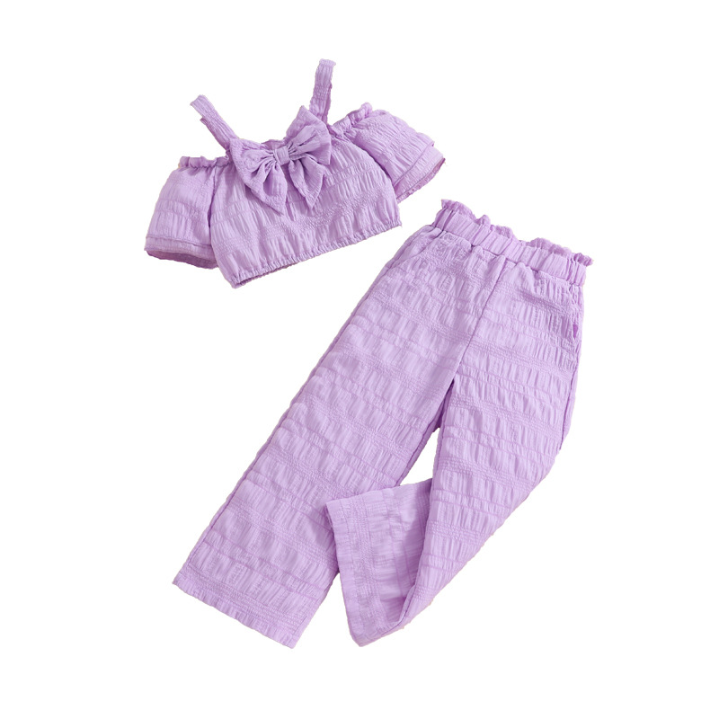 2024 Sommer Kinderkleidung Neue modische Mädchenkleidung mit Hosenträgern, kurzärmeligen Oberteilen, langen Hosen, Mädchenset_voghion.com