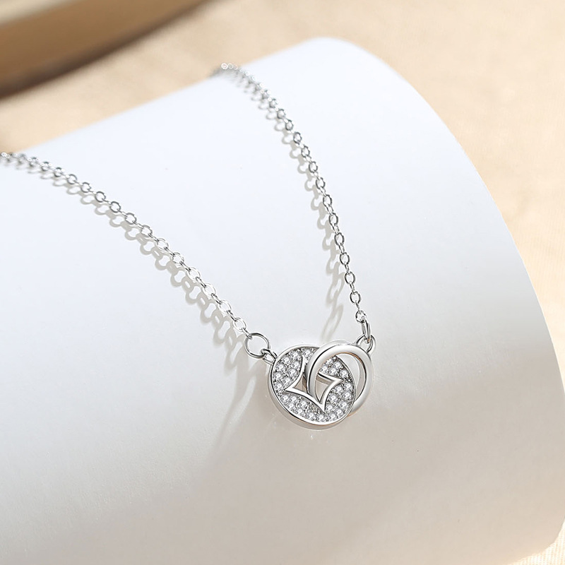 S925 plata de ley nuevo collar de hebilla de moneda de cobre de diamante completo de estilo chino clásico con hebilla de doble anillo para mujer cadena de clavícula joyería creativa