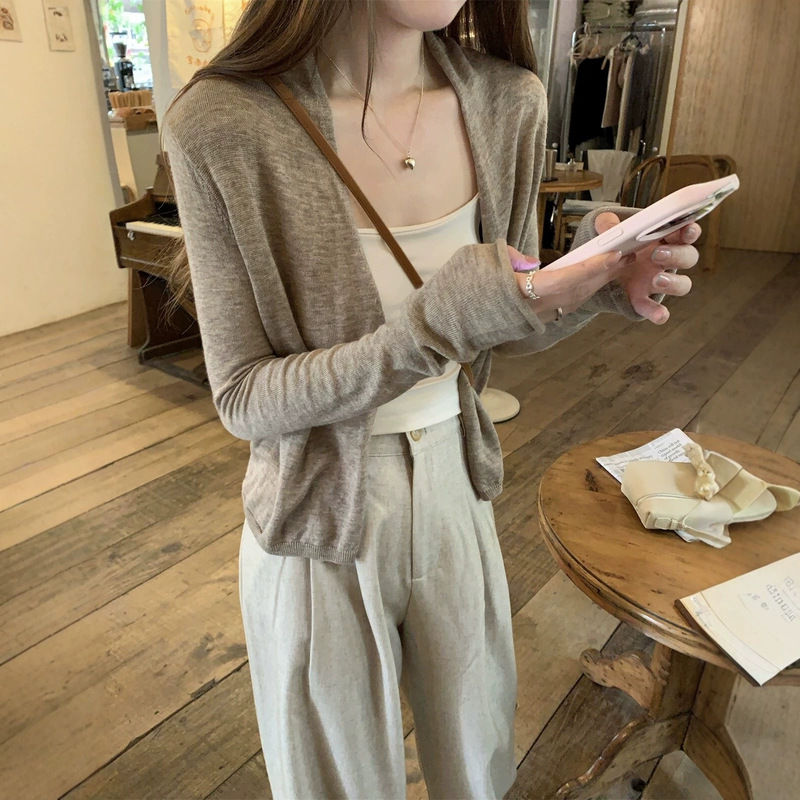 Lightweight Sun-Protective Cover-Up 2026 Spring and Autumn Korean Style Versatile Knit Cardigan Casual Outerwear Shawl Long-Sleeve Top Lightweight Sun-Protective Cover-Up 2026 Spring and Autumn Korean Style Versatile Knit Cardigan Casual Outerwear Shawl Long-Sleeve Top