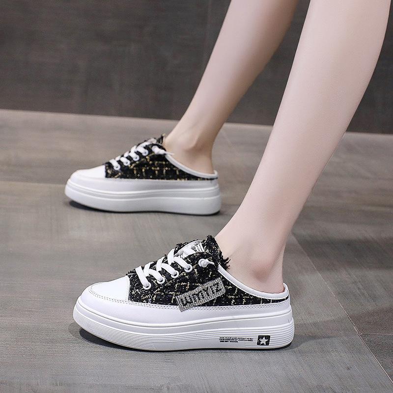 Medio zapatillas para las mujeres 2023 primavera nuevo versátil malla transpirable Zapatos sandalias desgaste exterior punta cerrada zapatos blancos