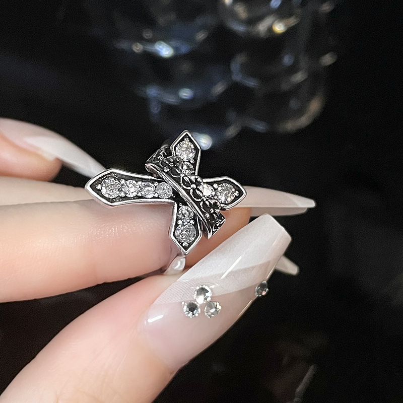 Punk Geometric Copper Plating Zircon Open Ring
