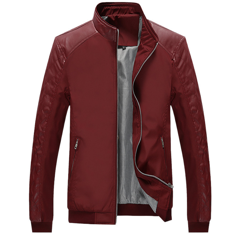 Aliexpress Amazon primavera y otoño delgado hombre cuello de pie pie pie pie pu chaqueta de cuero de locomotora grande chaqueta de cuero para hombre