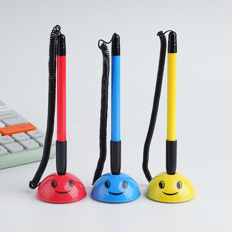 Smiley face desk pen custom advertising pen custom printing LOGO with base Hotel bank counter ball pen plastic