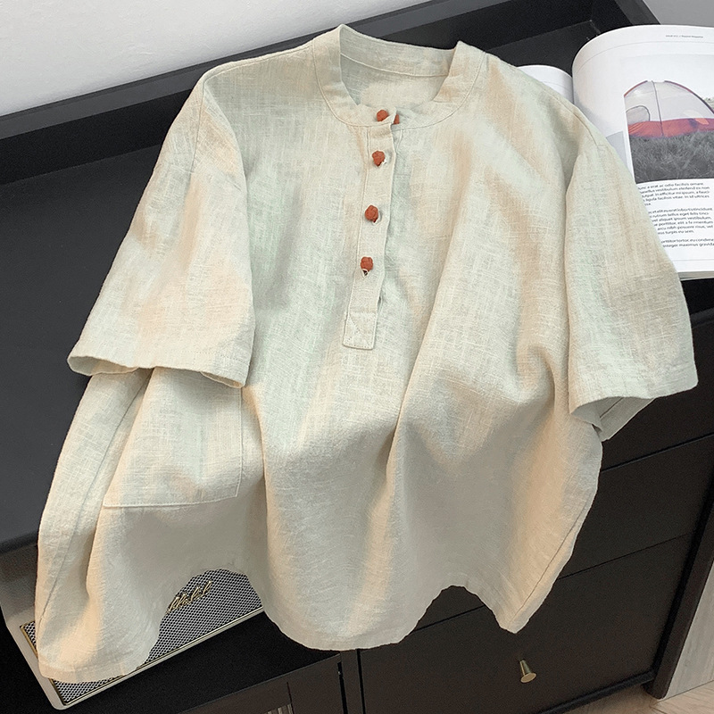 新中式女装国风立领套头盘扣上衣春棉麻文艺禅意茶服衬衫居士服装