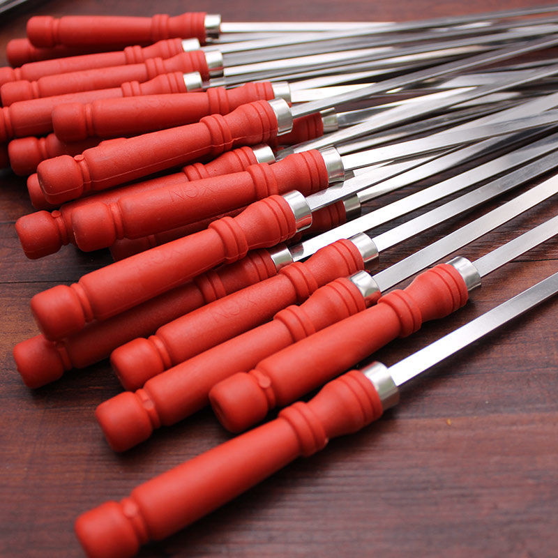 Barbecue Skewers Stainless Steel Handle Mutton Skewers Barbecue Tools Skewers Supplies Iron Flat Skewers Accessories Needles