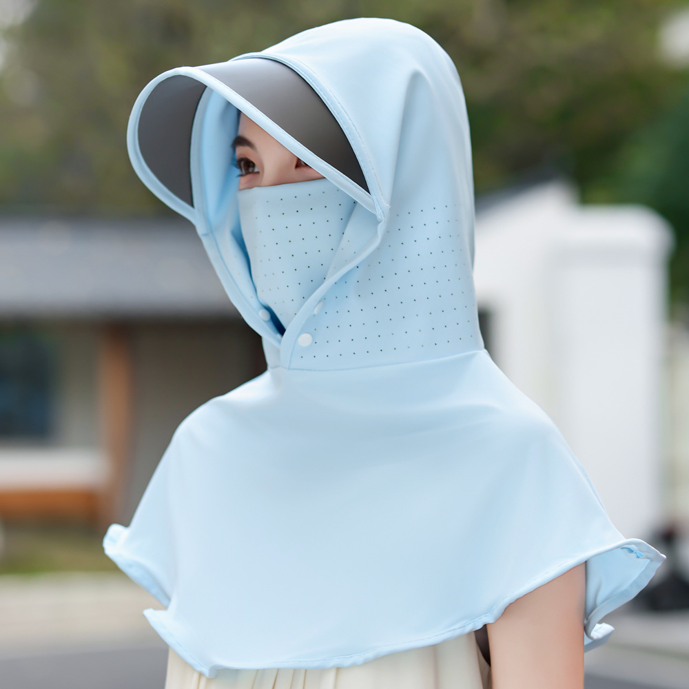 夏季冰丝遮阳帽防晒帽子女遮脸口罩一体防紫外线面罩帽骑车太阳帽