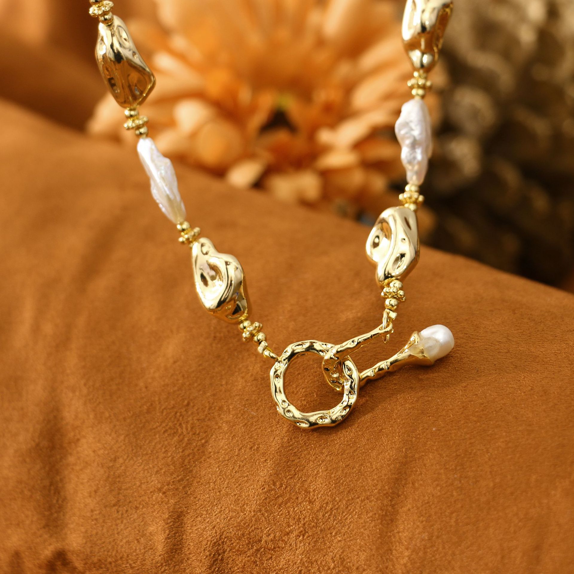 Retro U-Form Süßwasserperle Kupfer Perlen Frau Armbänder Halskette display picture 5