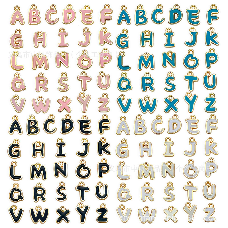 DIY Jewelry Accessories Double-Sided Oil Dripping Cartoon Letter Pendant 26 English Letters Alloy Bracelet Necklace Pendant