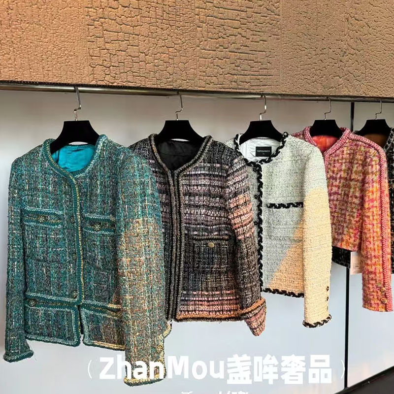 2024春秋粗花呢韩风小香风短款外套广州十三行服饰批发实体店货源