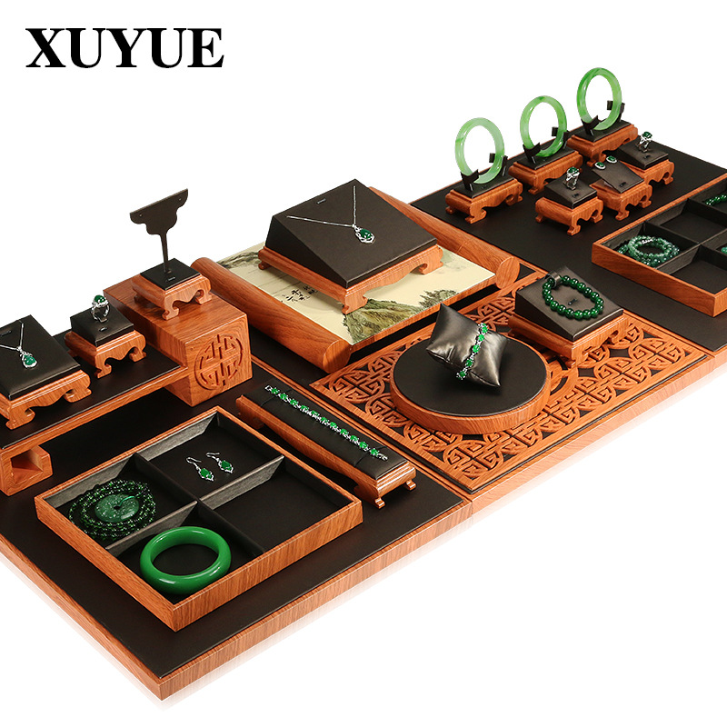 New jewelry display props jade display stand jade bracelet pendant jewelry stand wooden display props set