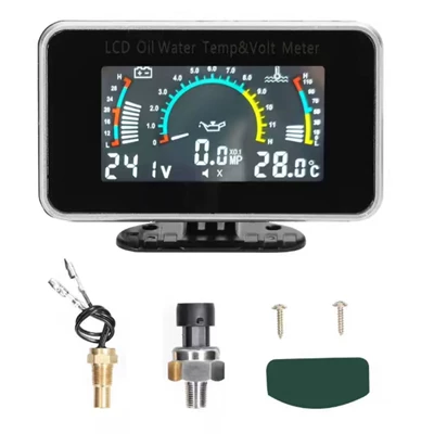 12V24V Car Instrument Three-in-One LCD Meter for Oil Pressure, Oil Temperature, and Voltage for Trucks and Construction Vehicles