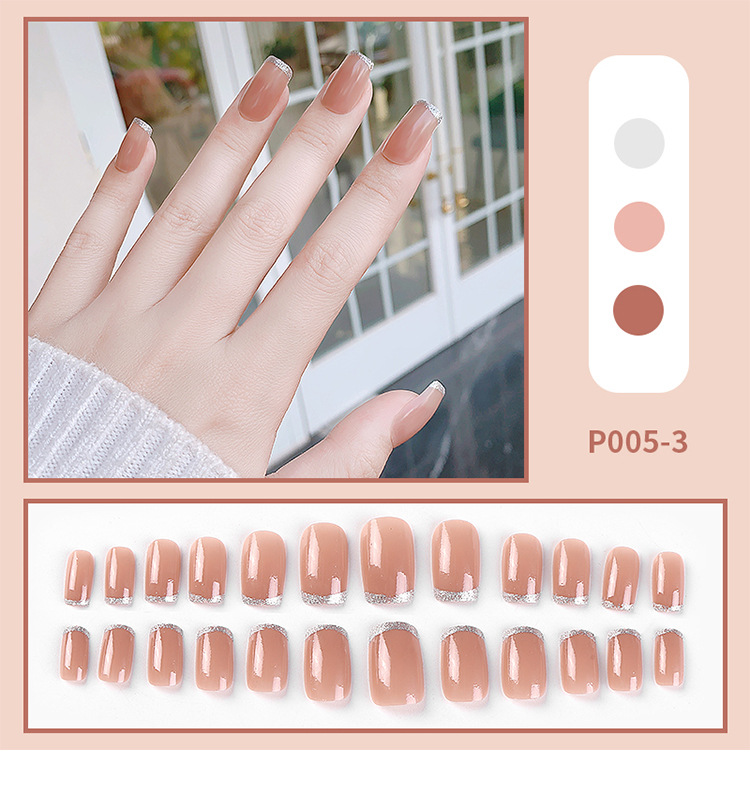 Fashion Manicure Mid-length Blush Golden Edge Blooming Fake Nail Wholesale display picture 4