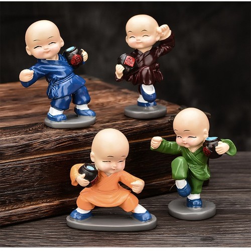 Car ornament Shaolin Kung Fu boxing four not small monk resin ornament hat with knife martial arts small monk