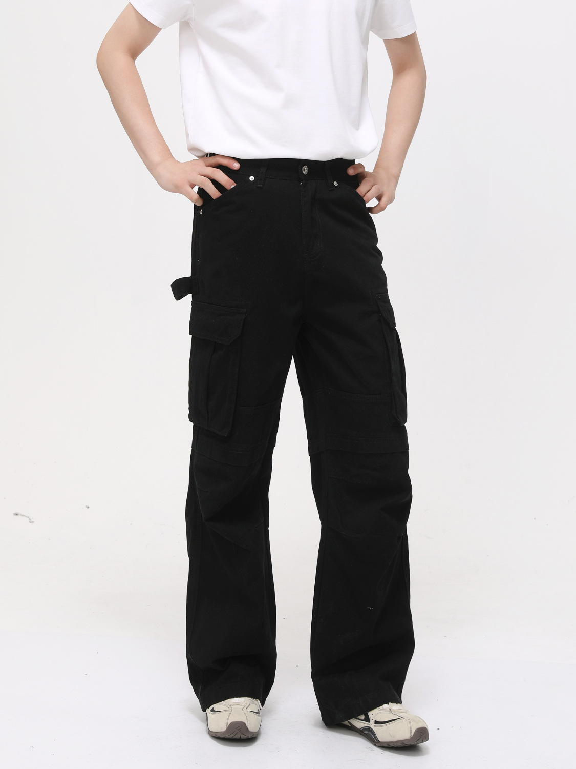 MTLCLOTHES Hombres| American High Street Big Pocket Scratch Pleated Straight Collared Algodón Jeans