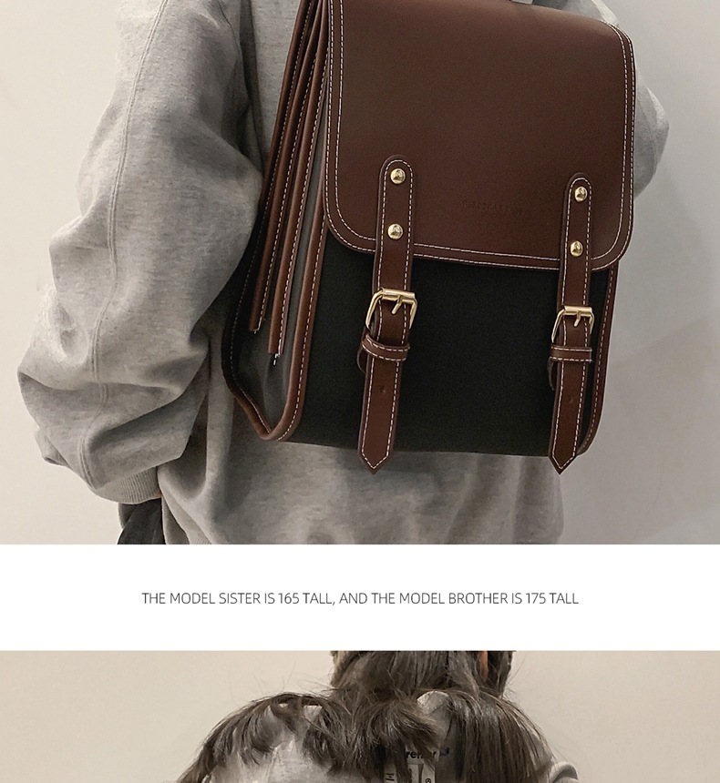Ba lô nữ canvas phong cách retro Anh quốc, kiểu dáng đa năng cho sinh viên — Màu đen chi tiết 5