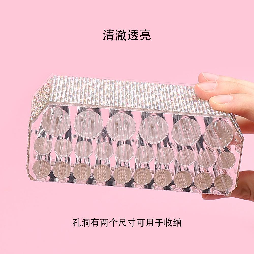 Diamantes de lujo acrílico 26 agujeros estante de lápiz de maquillaje agujeros grandes lápiz de ceja transparente lápiz de ojos delineador caja de almacenamiento de acabado estante de exhibición