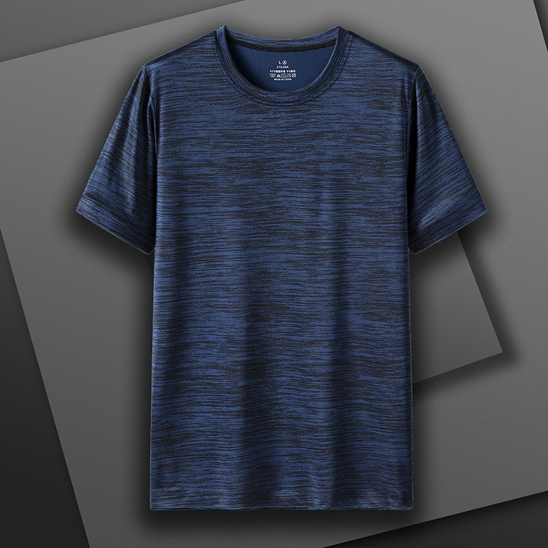 M-8XL más el tamaño de los hombres de cuello redondo Camiseta de manga corta Verano de secado rápido sudor absorbente transpirable deportes casual hielo seda camiseta moda