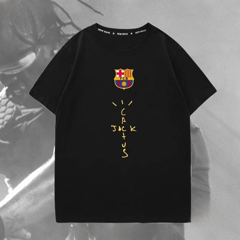 La Liga Barcelona Co-Branded Short-Sleeved Travis Scott Cotton Football T-Shirt, Same Style as Travis Scott
