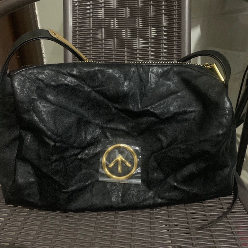 Grott0 Arrow Bag Non-Sexist Black Stone Bag Pleated Large Capacity Soft Genuine Leather Shoulder Crossbody Soft Bag