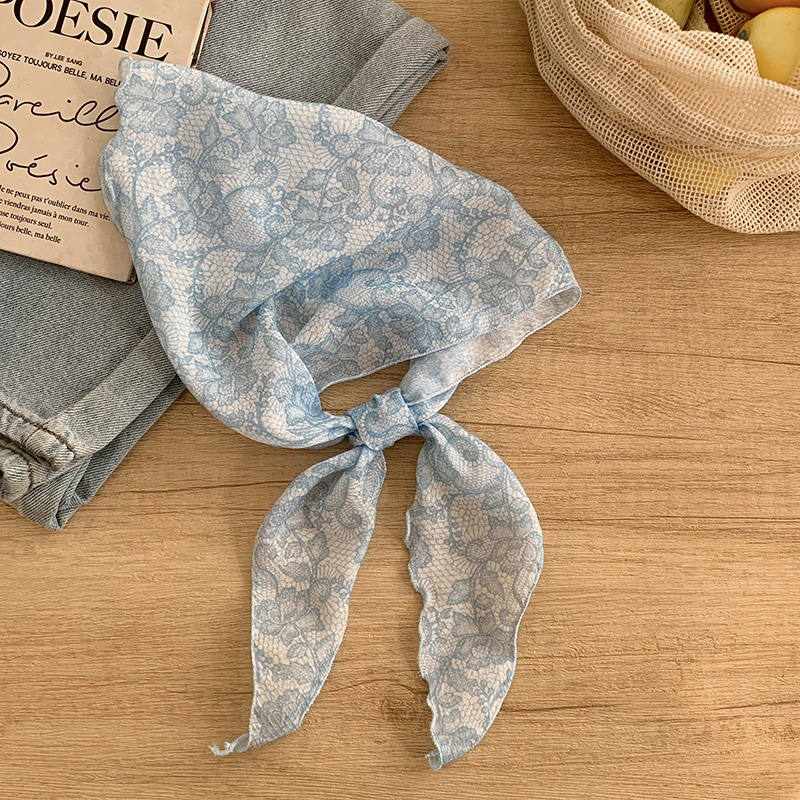 Bufanda de seda nuevo estilo protector para el cuello bufanda para el cuello pequeño y fresco pañuelo floral a cuadros cinturón para el cabello para atar el cabello bufanda triangular multiusos para atar la cintura
