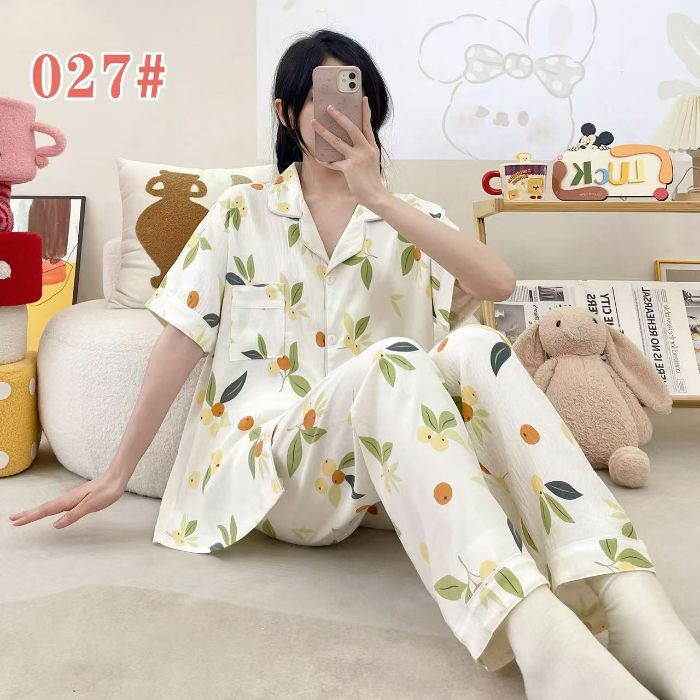 Estilo explosivo transfronterizo spot verano pantalones de manga corta cardigan solapa pijamas de dibujos animados lindo nube femenina algodón cómodo servicio a domicilio