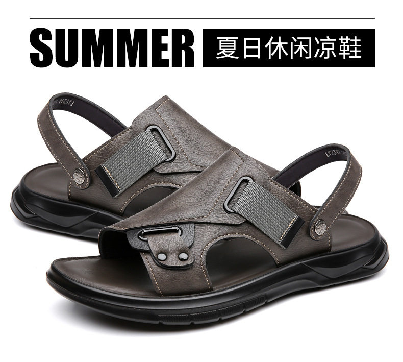 Dép sandal nam cỡ lớn thoáng khí đi biển, dép lê quai ngang hở ngón đi ngoài trời — CS2319 màu xám, CS2319 màu đen chi tiết 6