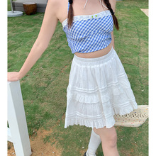 白色蓬蓬蛋糕裙女2024夏季新款高腰宽松荷叶边设计感小众半身裙子